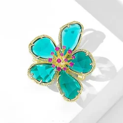 Fashion Big Green Crystal Flower Brooches for Women Famale Party Jewelry Gifts Retro Style Brooches Pin