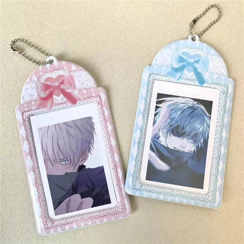 Cute Pink PVC Lace Bow Card Holder Protector Mini Photo Album Bowknot Idol Decorative Student Stationery  Credit ID Card Holder