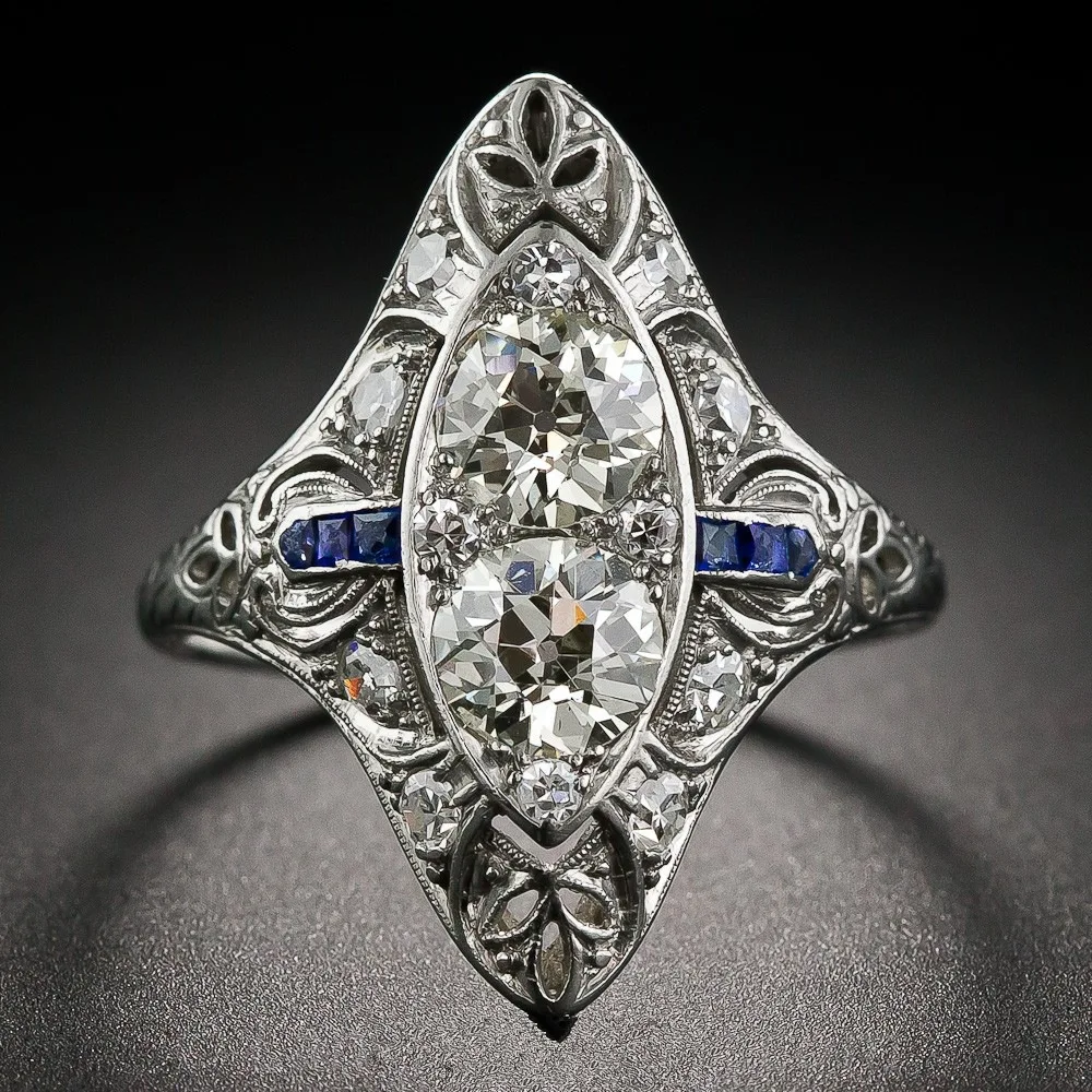 S925 Sterling Silver Luxury Court Style Blue Gemstone Ring Elegant Hand Jewelry for Fashion Forward Women