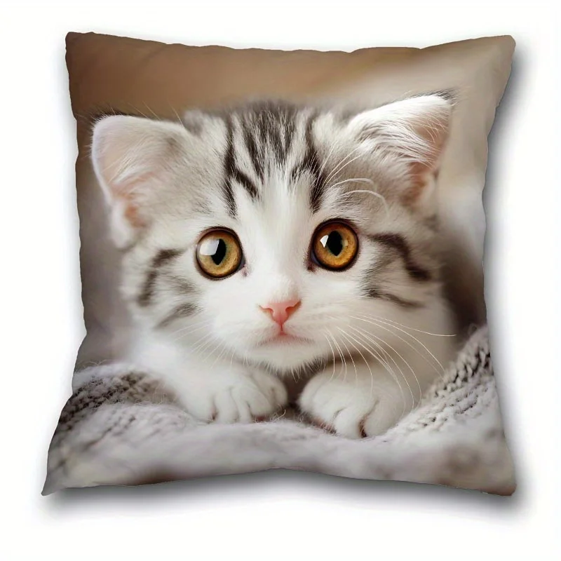 Cute Kitten Face Print Pillowcase Cushion Cover for Cat Lovers Home Decor Throw Accent Pillow Pet Gift