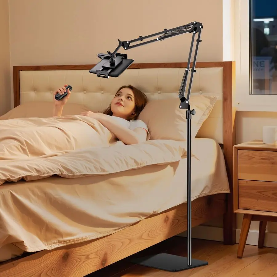 

Tablet Floor Stand for Kindle Holder EBook Bed Mount with Page Turner Remote amp Flexible Adjustable Arm, 1.85 kg HeavyDuty Meta