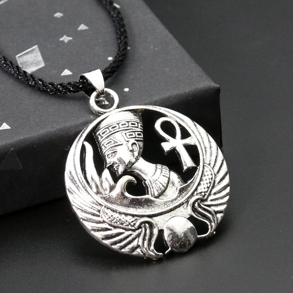 نفرتيتي عنخ قلادة الملكة المصرية صورة أتون فرعون قلادة مصر القديمة را الشمس الله T الصليب تميمة امرأة مجوهرات هدية