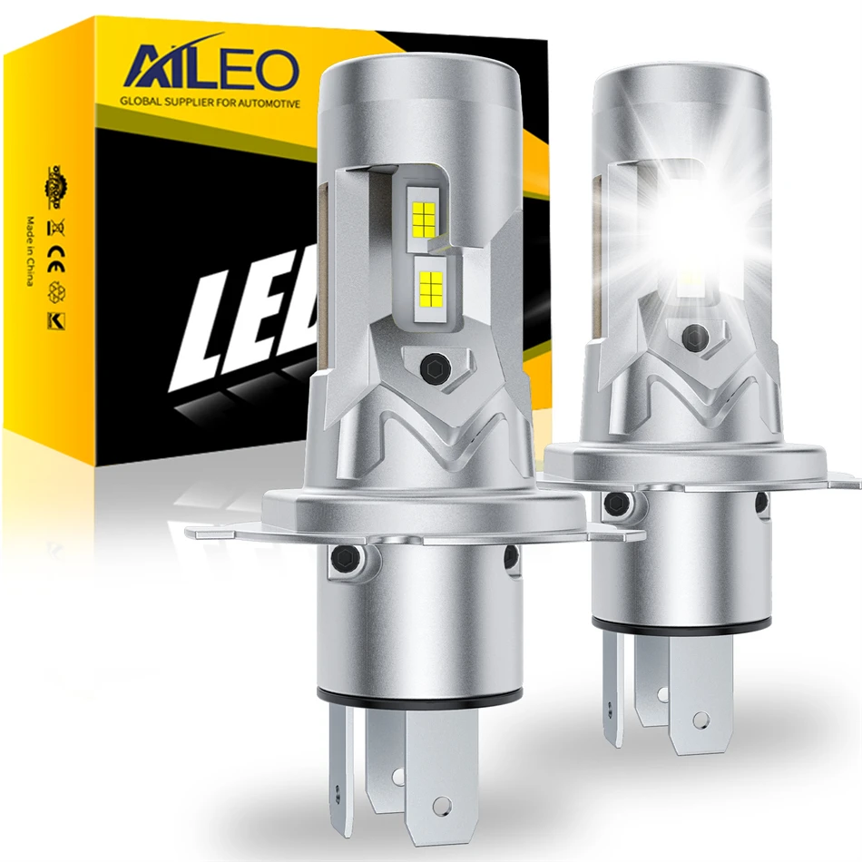 Aileo 2Pcs 19000LM High power H4 LED Headlight High Low Beam Car Bulbs H4 Led Light Canbus CSP Turbo Mini Lamp Auto 12V 6500K