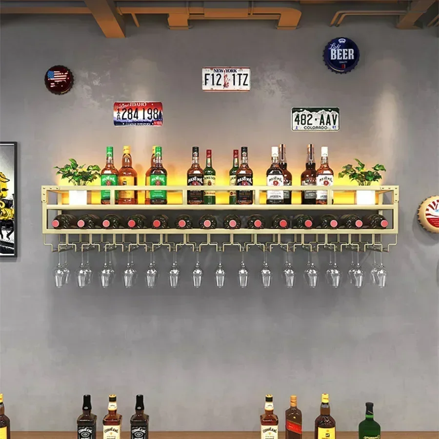 

Rail Wine Rack Upside Down Holders Design Hanging Cup Dinning Area Night Club Wine Cabinet Ceiling Szafka Bar Furniture