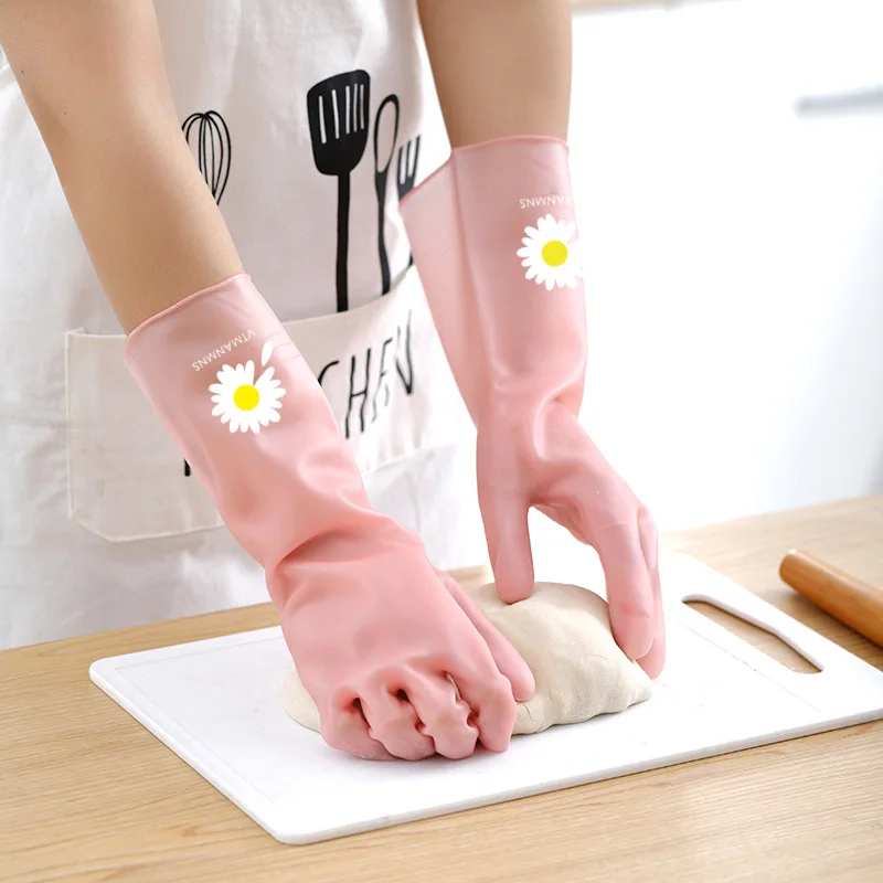 Female Waterproof Rubber Latex Housework Chores Dishwashing Tools  Gloves Kitchen Durable Cleaning