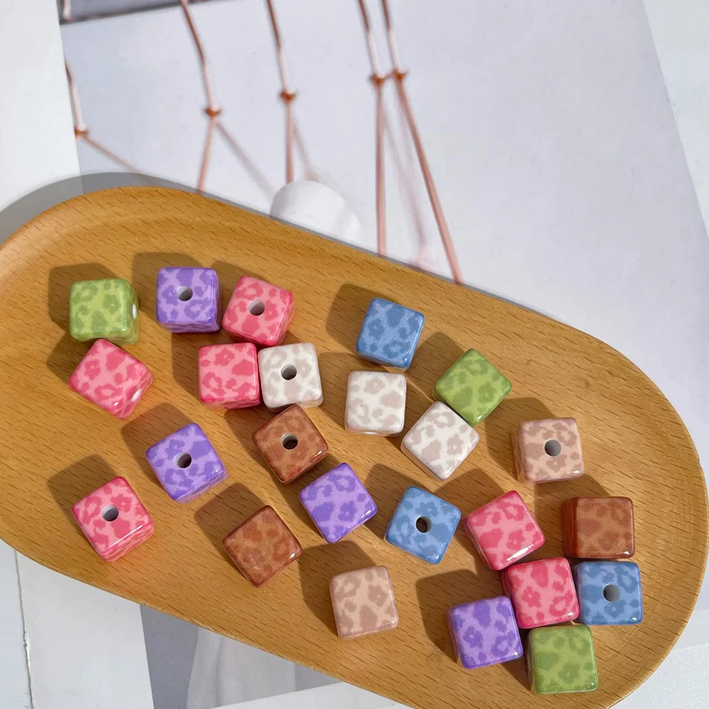 Hartelijk ontwerp 14*14MM 100 stuks DIY kralen/vierkante vorm/luipaardprint effect/handgemaakt/sieraden accessoires/acryl kralen # 19239