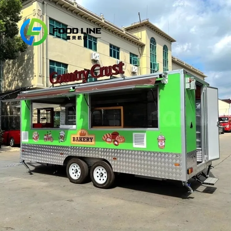 Australia Standard 5m to 6m Green Mobile Bakery Food Trucks Box Trailer Cocktail bar Station Commercial for Sale in Philippines