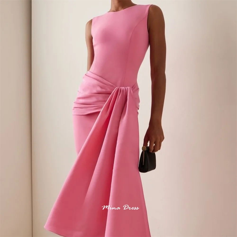 

Mina Customized High and Low Long Sleeve Arabic Evening Dress Luxury Party Dress Round Collar Elegant Womens Party Dresses Woman
