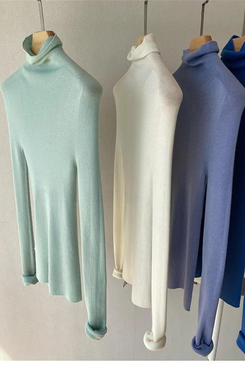 เสื้อไหมพรมคอเต่าทรงเข้ารูปสำหรับผู้หญิง ไซส์ใหญ่ ป้ายยี่ห้อเสื้อผ้าสั่งตัด สำหรับใส่ทำงาน แขนยาว สี