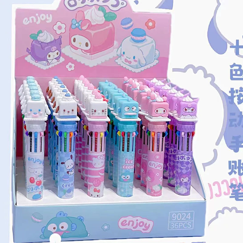 Sanrio Dessert Cake 10 Multicolored Pens Cute Cinnamoroll Pochacco kuromi hangyodon Mymelody Ballpoint Pen Stationery kids gift