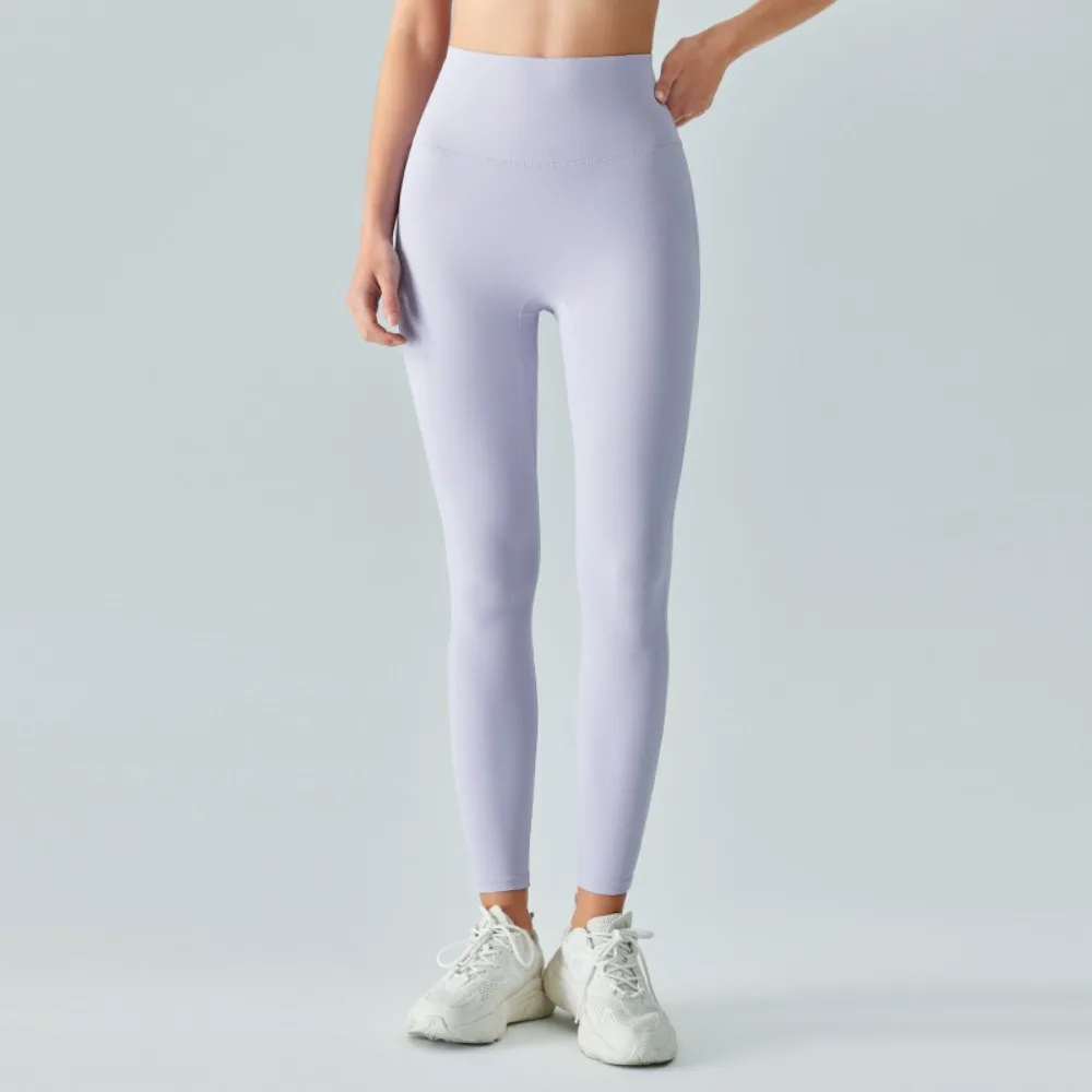 ハイウエストリフティングヒップヌードヨガパンツ女性用高弾性タイト薄型速乾性フィットネスエクササイズクロップドパンツ