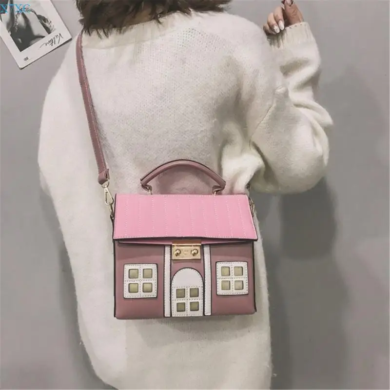 

X7XC Women PU Leather Crossbody Bag Trend Shoulder Bag Creative House Shaped Handbag