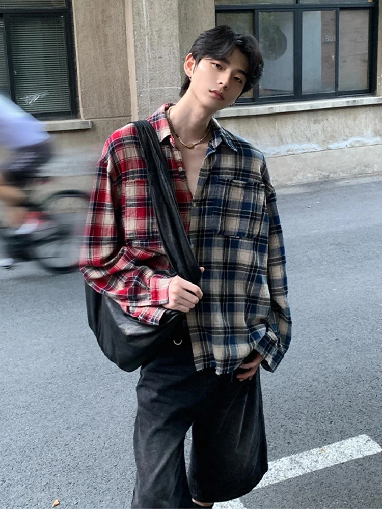 

Мужское пальто в сине-красную клетку, весна-осень, модное, в американском ретро-стиле, в полоску, с цветными вставками, из полиэфирного волокна