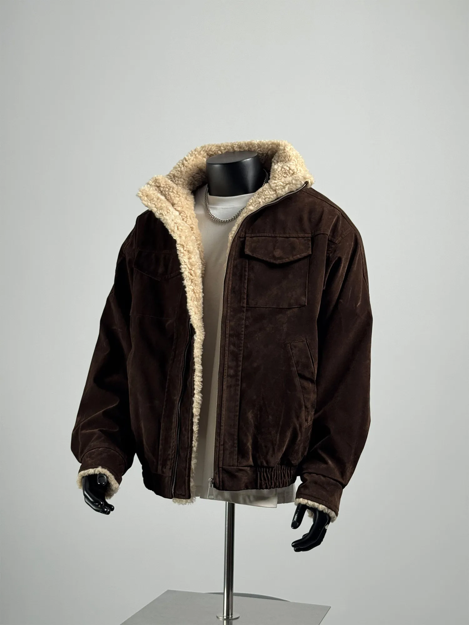 

Мужская зимняя рабочая куртка из утепленного овечьего вельвета, свободного кроя, на хлопковой подкладке, с воротником-стойкой, на молнии, цветная