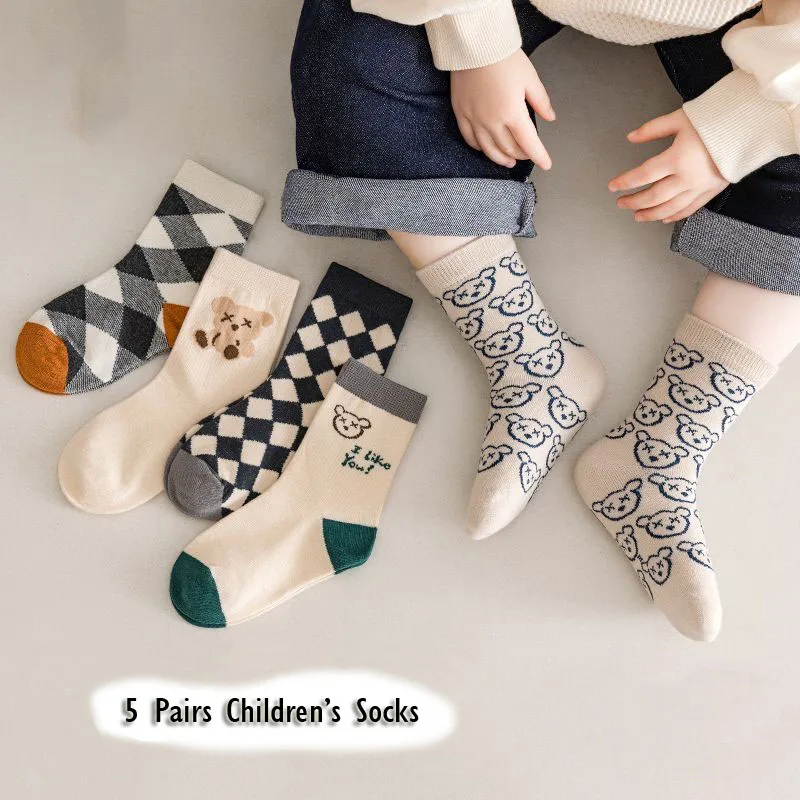 1-9T Kids Boys Girls Socks Autumn Cozy Sock Cute Bear Pattern Cotton Socks Children