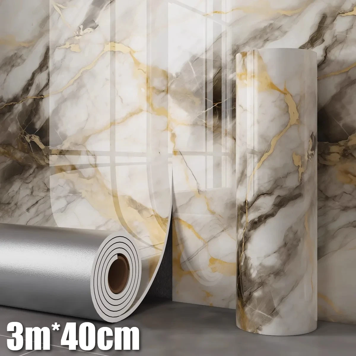 

Marble Self Adhesive Foam Wallpaper 1 Roll Thick Imitation Tile Waterproof Wall Sticker for Bathroom Bedroom Living Room Decor