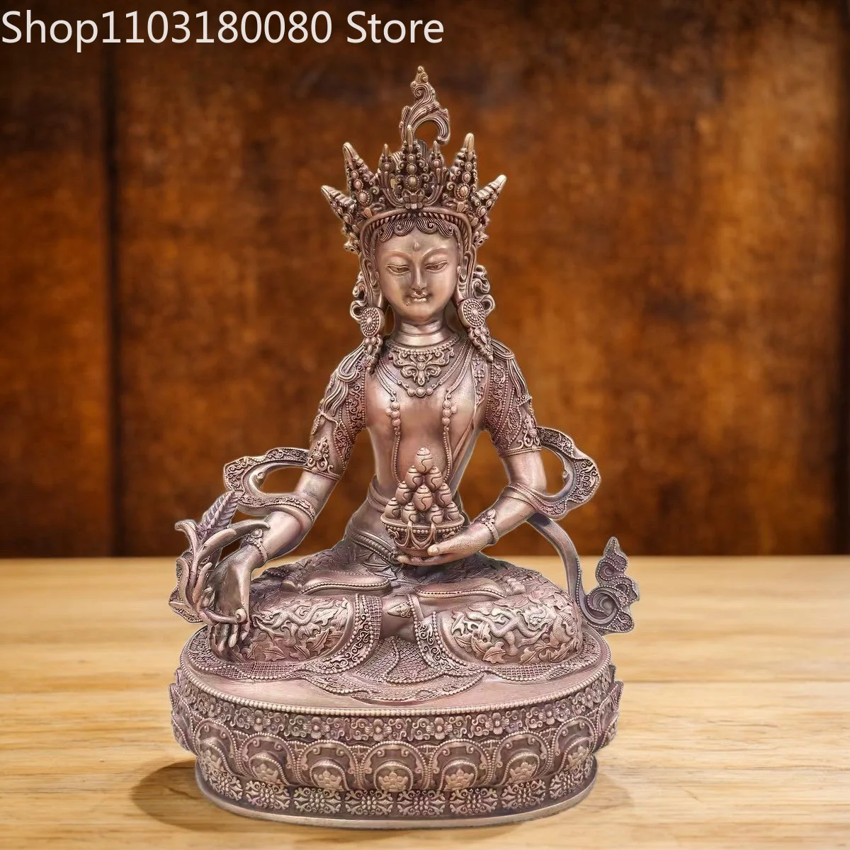 15cm Red Copper Hand Carved Wealth Goddess Vasudhara Statue Tibetan Altar Home Decor