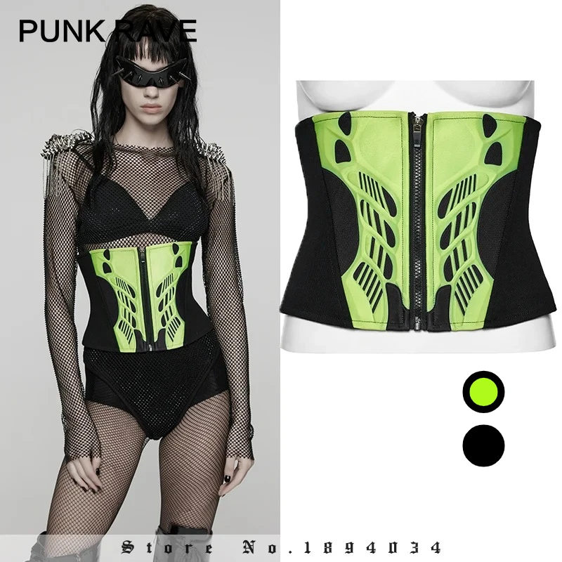 PUNK RAVE Women's Cyberpunk Slim Fit Personalized Segmentation Corset Cool Dashing Party Club Cummerbunds Accessories Two Colors