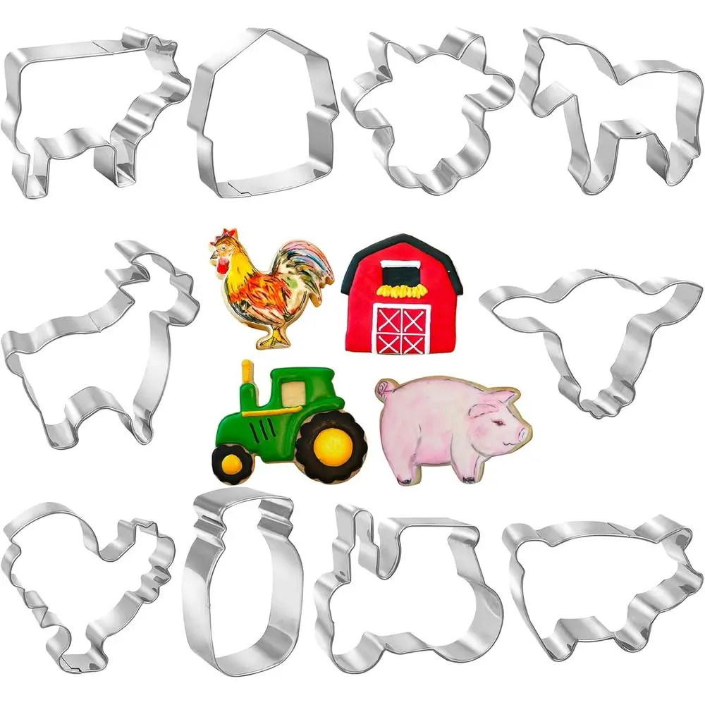 10 PCS Arm Cookie Cutter Set with Recipe Booklet Rooster Cow Pig Lamb He Barn Tractor Cow Milk Bottle Bull — купить у AliExpress WW