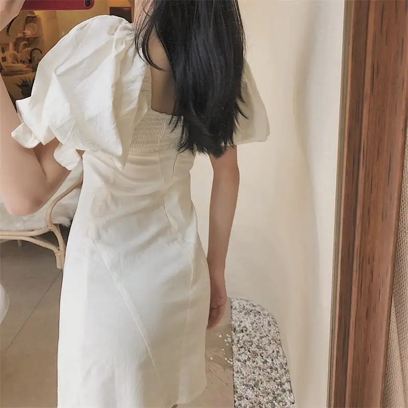 

Платья с пышными рукавами, женские простые летние платья с бантом, новейшая мода, корейский стиль, отпуск, день рождения, Harajuku, колледж, винтажный шик