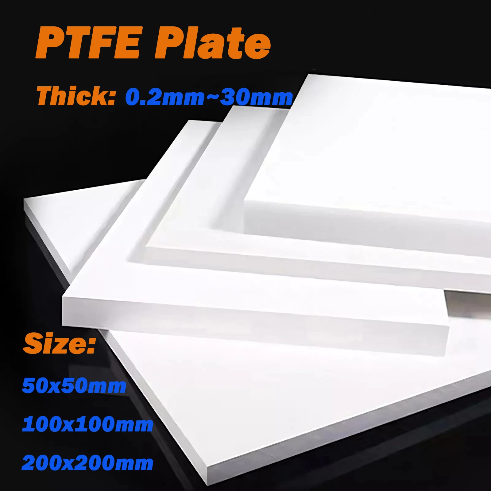 PTFE Plate Sheet White Hard Plastic Panel High Temperature Polytef Plate Thick 0.2/0.3/0.4/0.5/0.6/0.8/1/3/4/5/6/8/10/12/15~30mm
