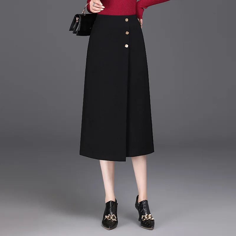 

Fashion Spliced High Waist Irregular Red Black Skirt Autumn Winter Office Lady Elegant Chic Slim Casual Long Pencil Skirts 2878