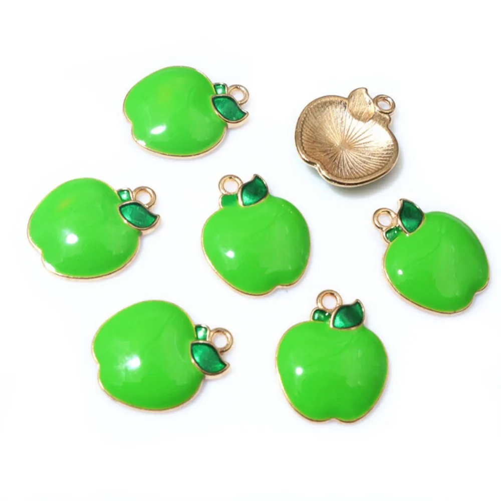 20Pcs/Lot Fruit Enamel Metal Charms Apple Pendant For DIY Necklace Bracelet Jewelry Making Findings Supplies Craft Accessories