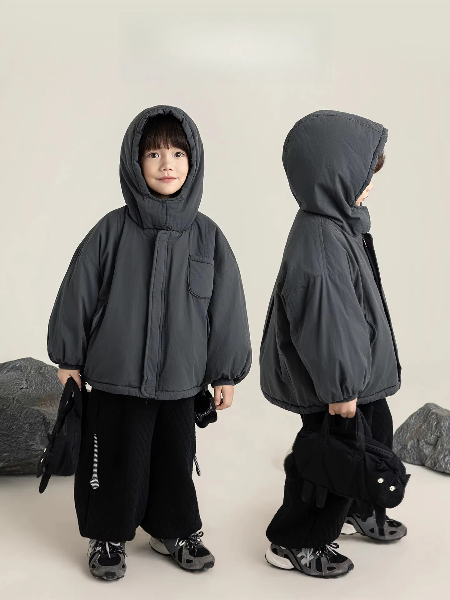 Boys Reversible Hooded Jacket Winter 3 Layer Insulation Vintage Trendy Windproof Thermal Kids Gift 1-7 Years