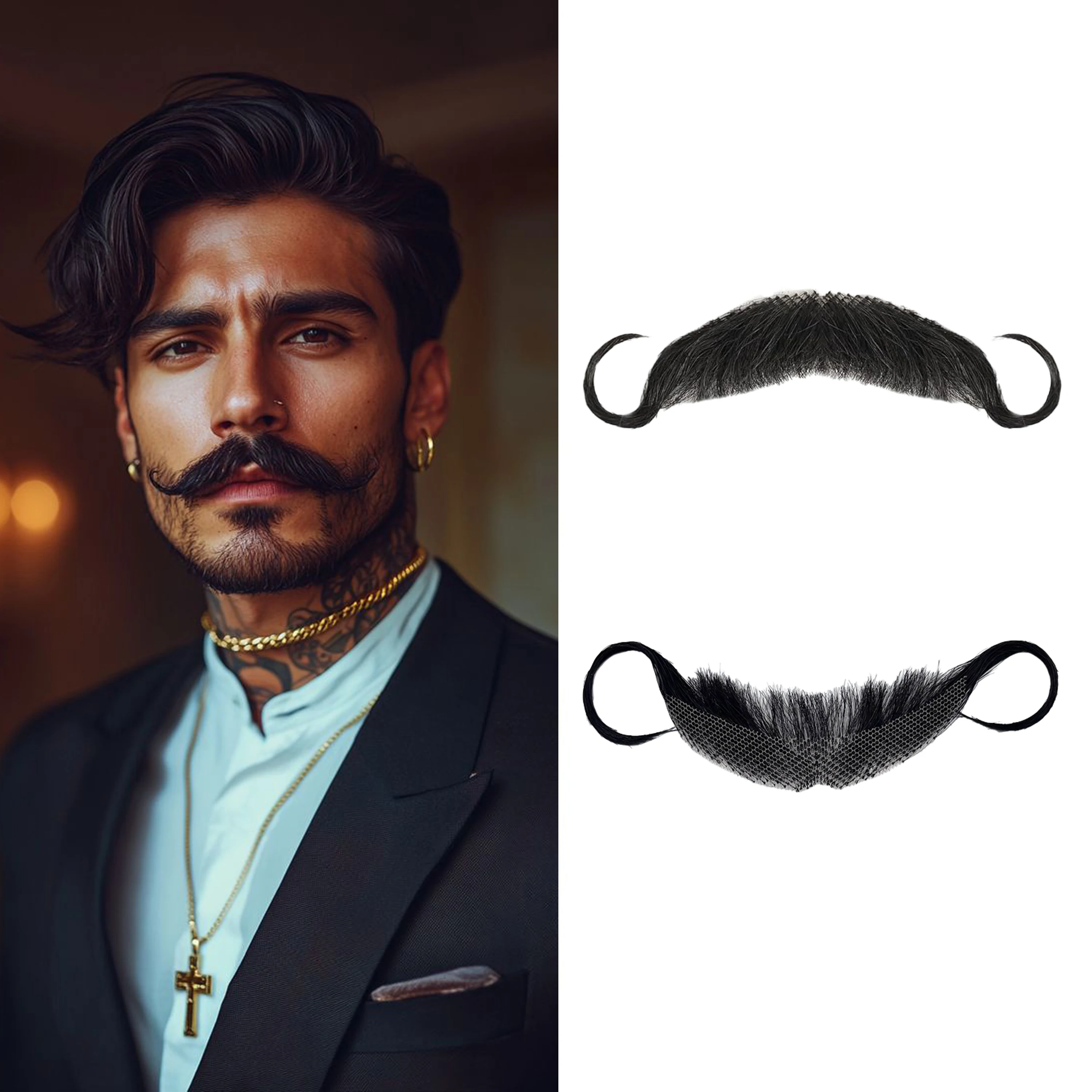 Fake Goatee Costume Facial Hair Realistic Beard Mustache with Adhesive Tape Human Hair Lace Beard for Halloween Christmas Party