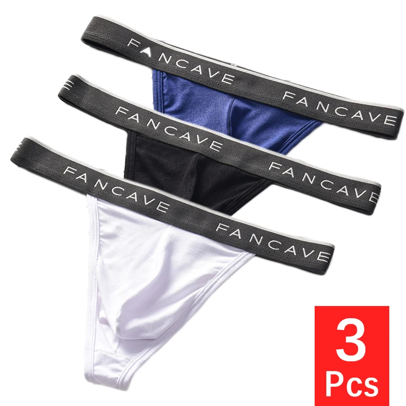 3PCS/set Men\'s Panties Underwear Comfortable T-Back Briefs Breathable Thongs U Convex Pouch Sexy Mid Waist Male G-String Thong