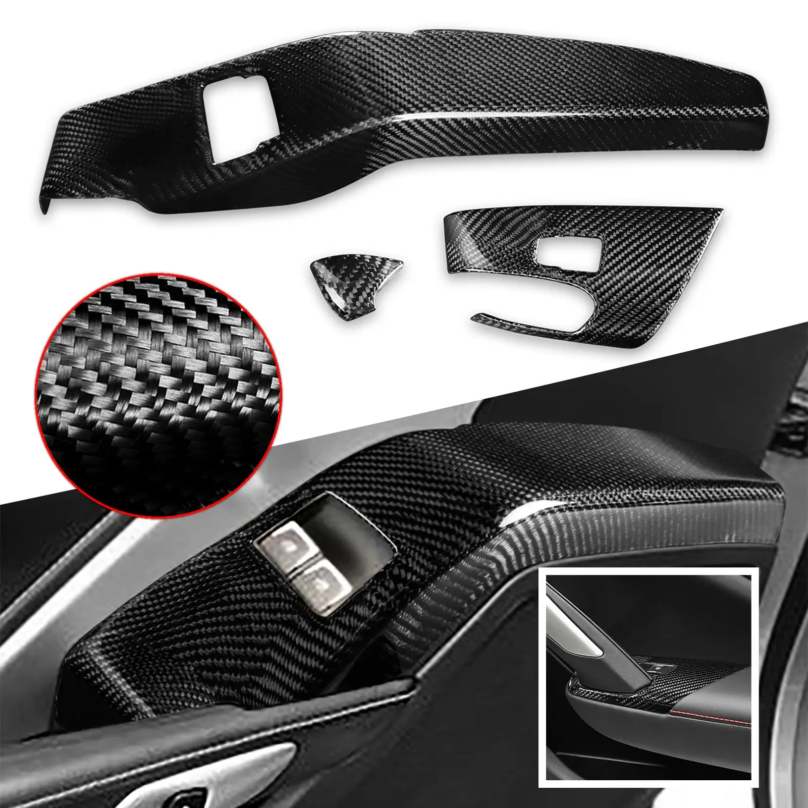Carbon Fiber Window Lift Trim Switch Panel cover trim for Corvette C7 2014-2019