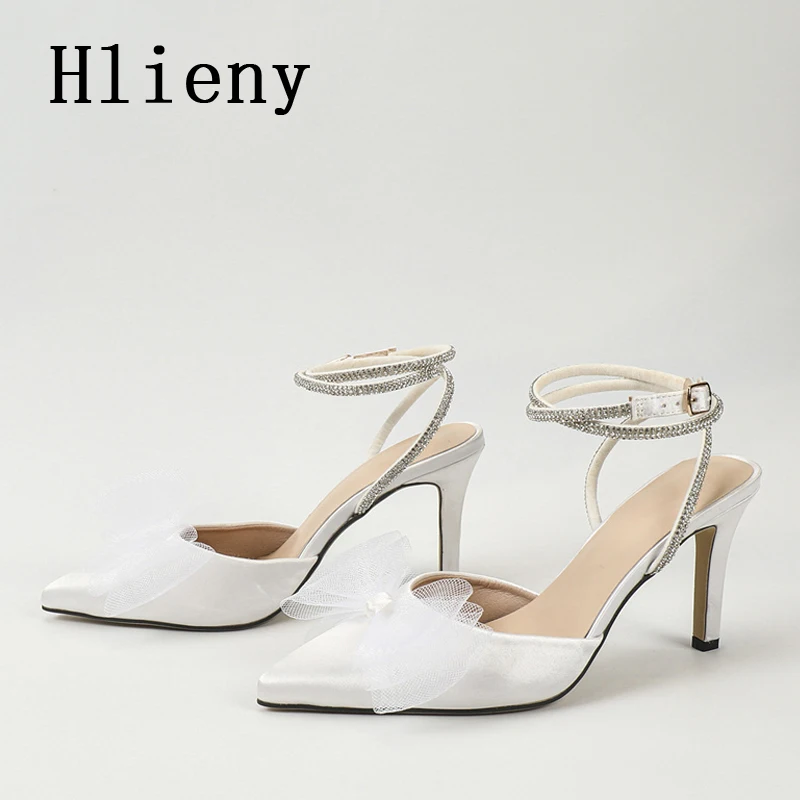 Hlieny 2025 New Fashion Mesh Butterfly-knot Woman Pumps Pointed Toe Thin High Heels Ankle Buckle Strap Party Prom Stripper Shoes image 6