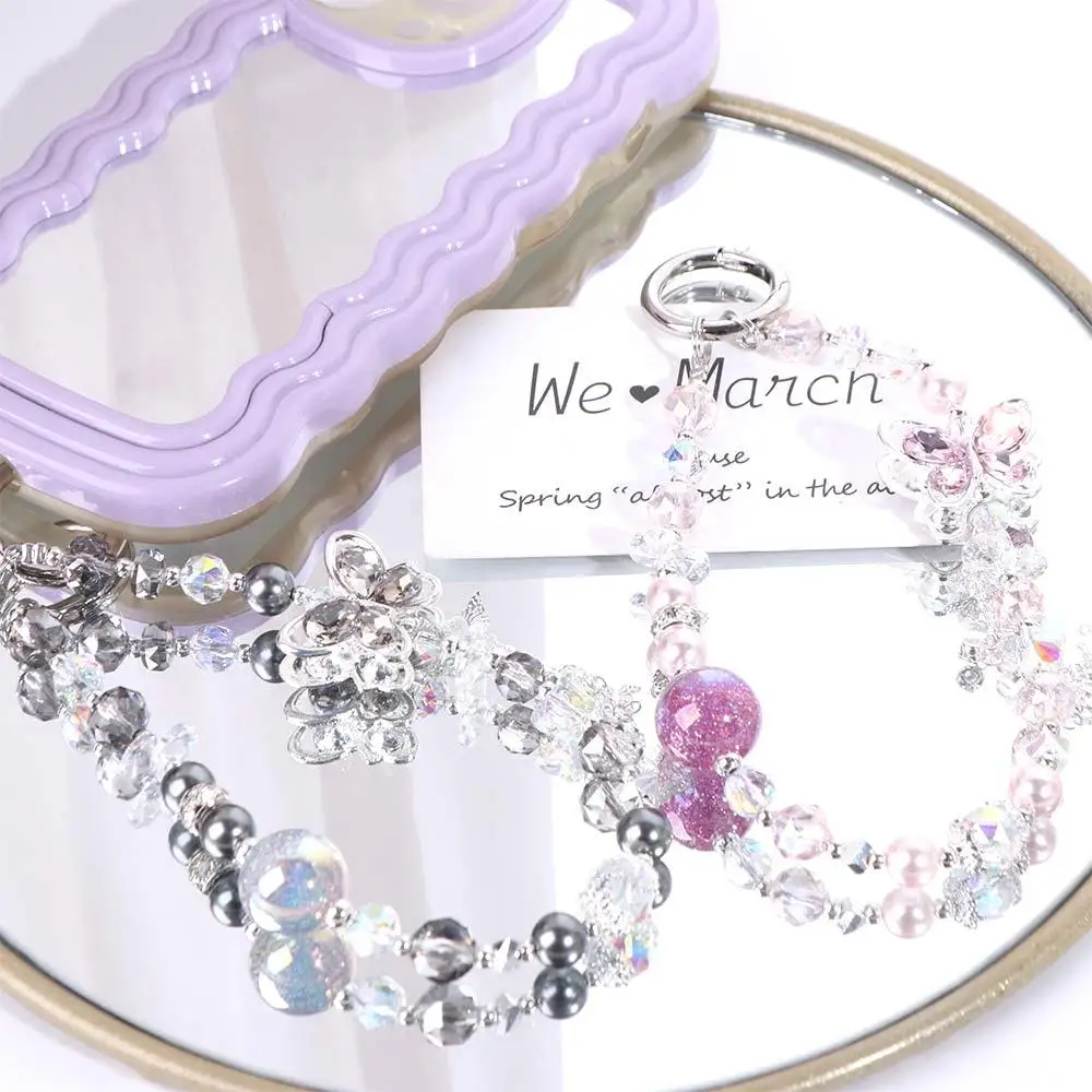 

Цепочка для телефона с кисточкой и бабочкой, анти-потерянный ремешок для мобильного телефона из бисера, короткий светильник, роскошный стиль, подвеска для телефона для девочек, женская девушка