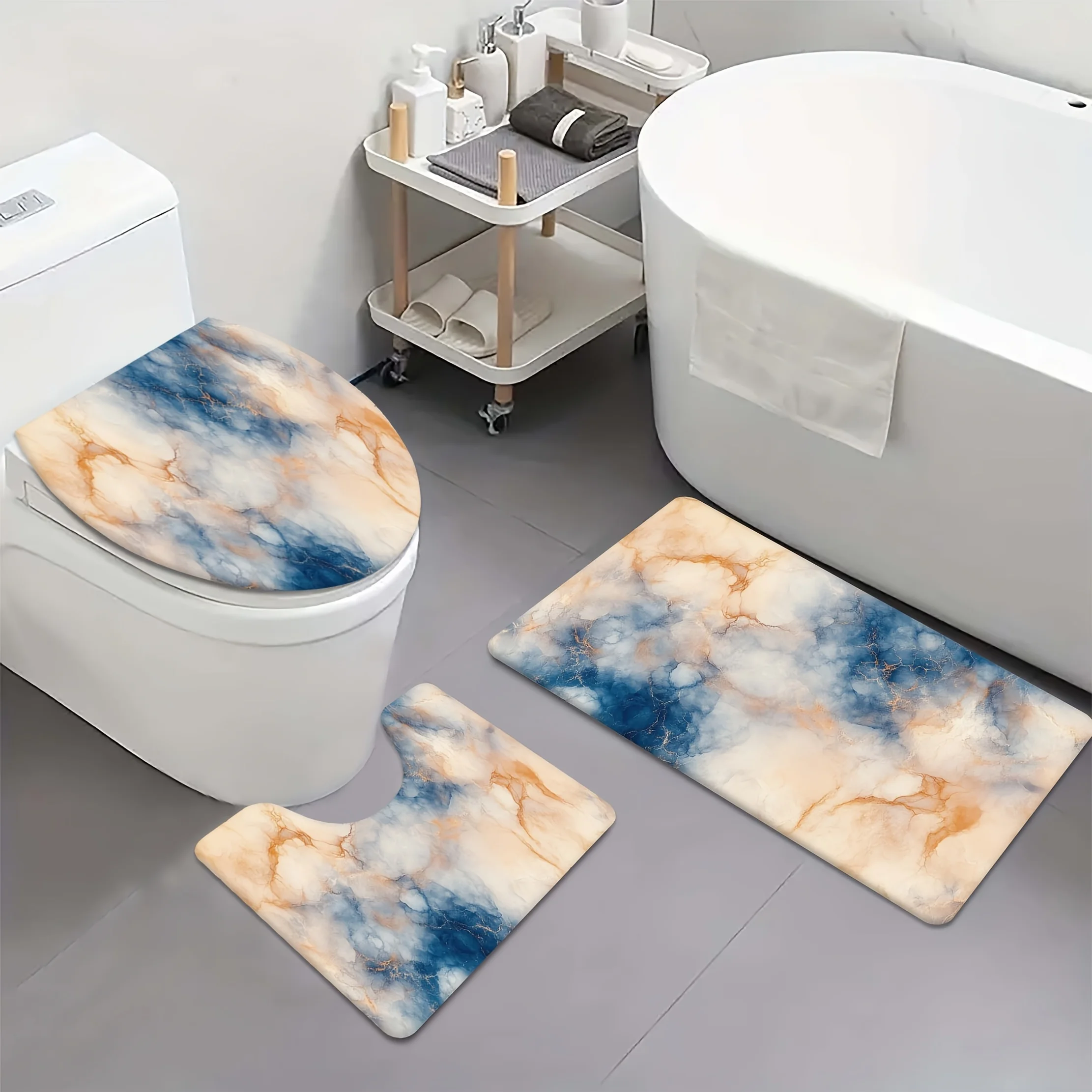 

Набор ковриков для унитаза с фланелевыми ковриками для ванной комнаты, подушечками для краев ванны, впитывающими ковриками для ванной с принтом, нескользящими ковриками для душа