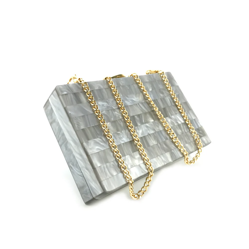 Pearl Grey Acrylic Luxury Party Evening Woman Wedding Box Clutch Purse Brand Fashion Designer Patchwork Party Travel Beach Bag