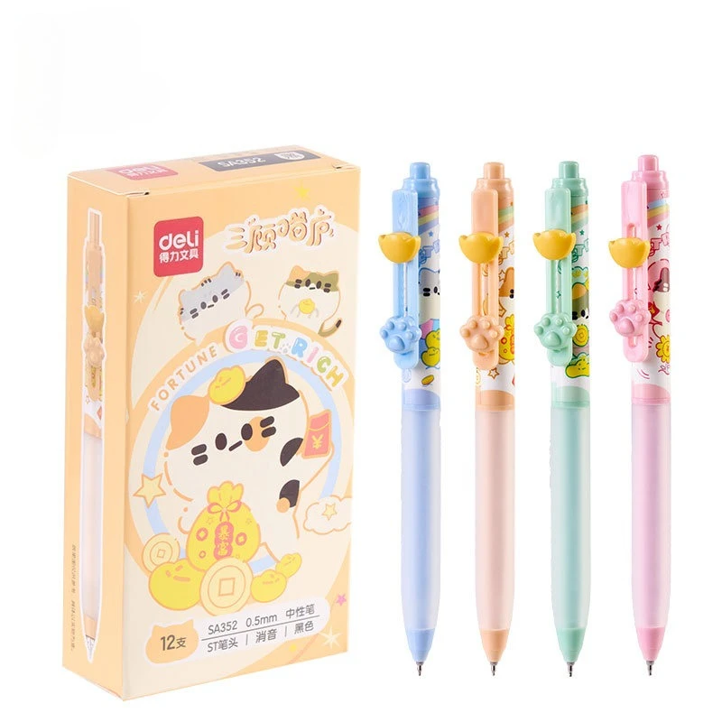 24-個猫ゲルペンクリエイティブ猫足ペンかわいい日本の文房具かわいいもの女の子のための猫オフィスアクセサリー-athestic-学校