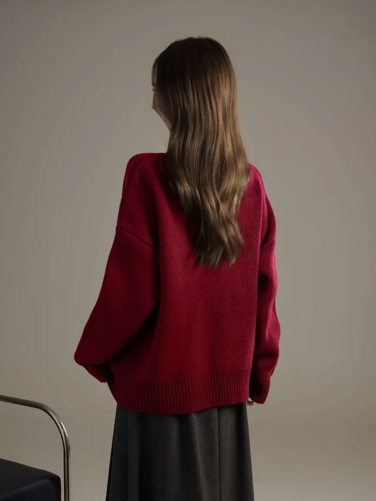 Damskie swetry dzianinowe na wiosnę i jesień, modne bluzki z okrągłym dekoltem, eleganckie swetry damskie z długim rękawem, luźne bluzki w stylu vintage.