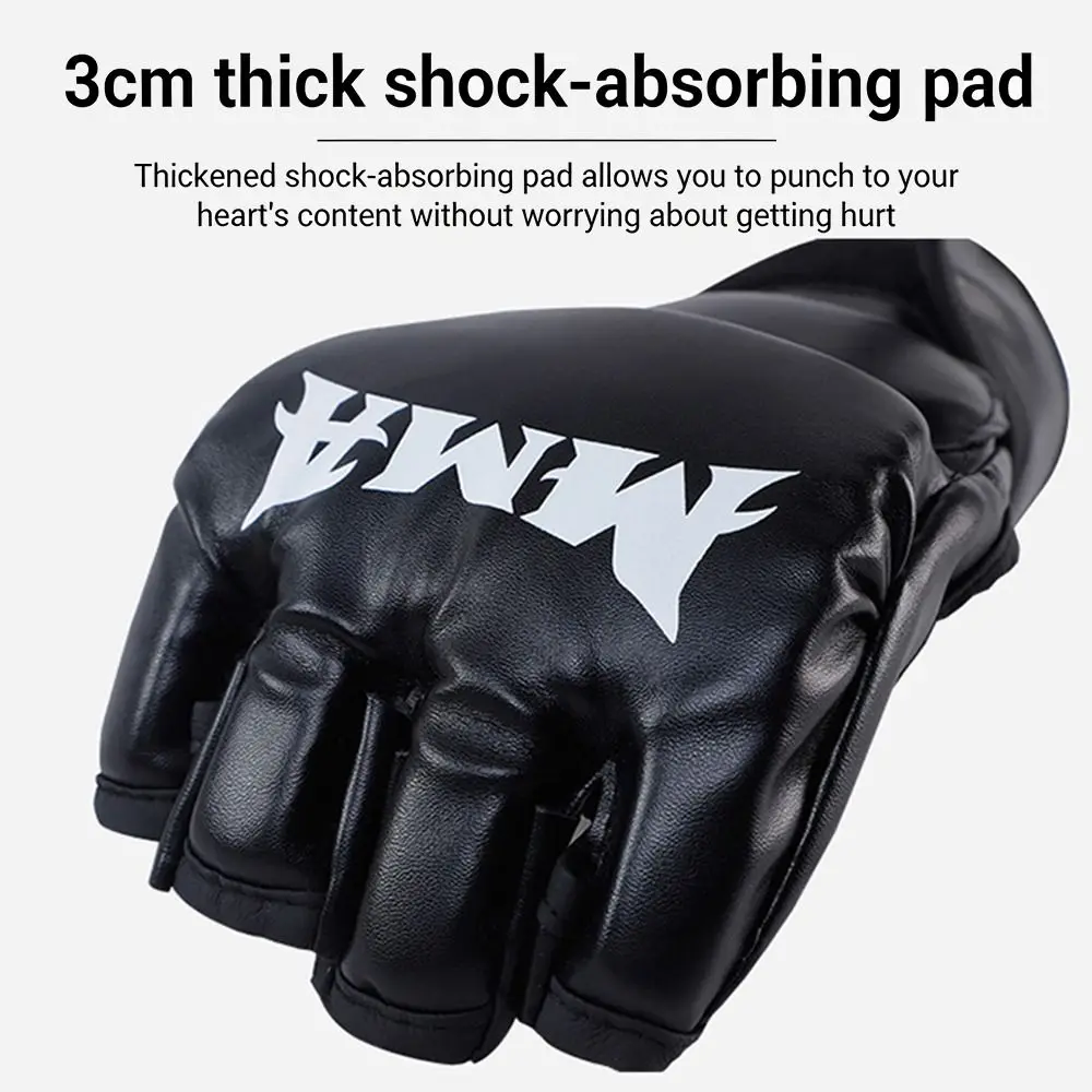 

1Pair Professional Boxing Gloves Half Finger Versatile Training Gloves Leather Cushion Kickboxing Gloves