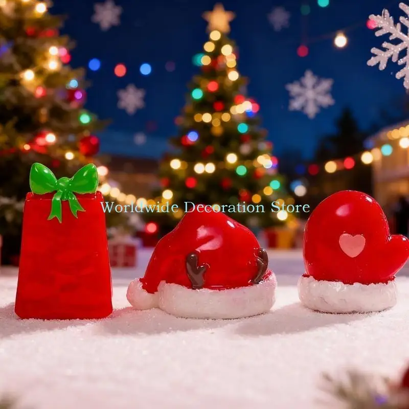 Q39B 8PCS Miniature Scene Ornament set，Miniature Christmas hats, stockings and gifts, Bells Ornament Desktop Decorations