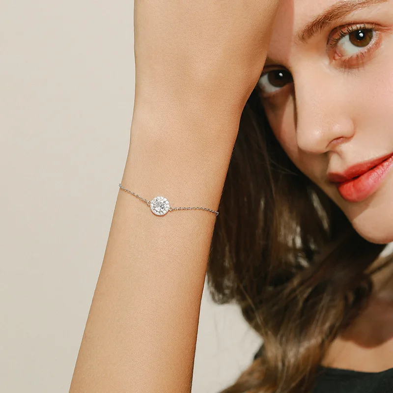 100% 925 Sterling Silver Zircon Geometric Bracelet for Woman Girl Simple Fashion Round Design Jewelry Party Gift Dropshipping