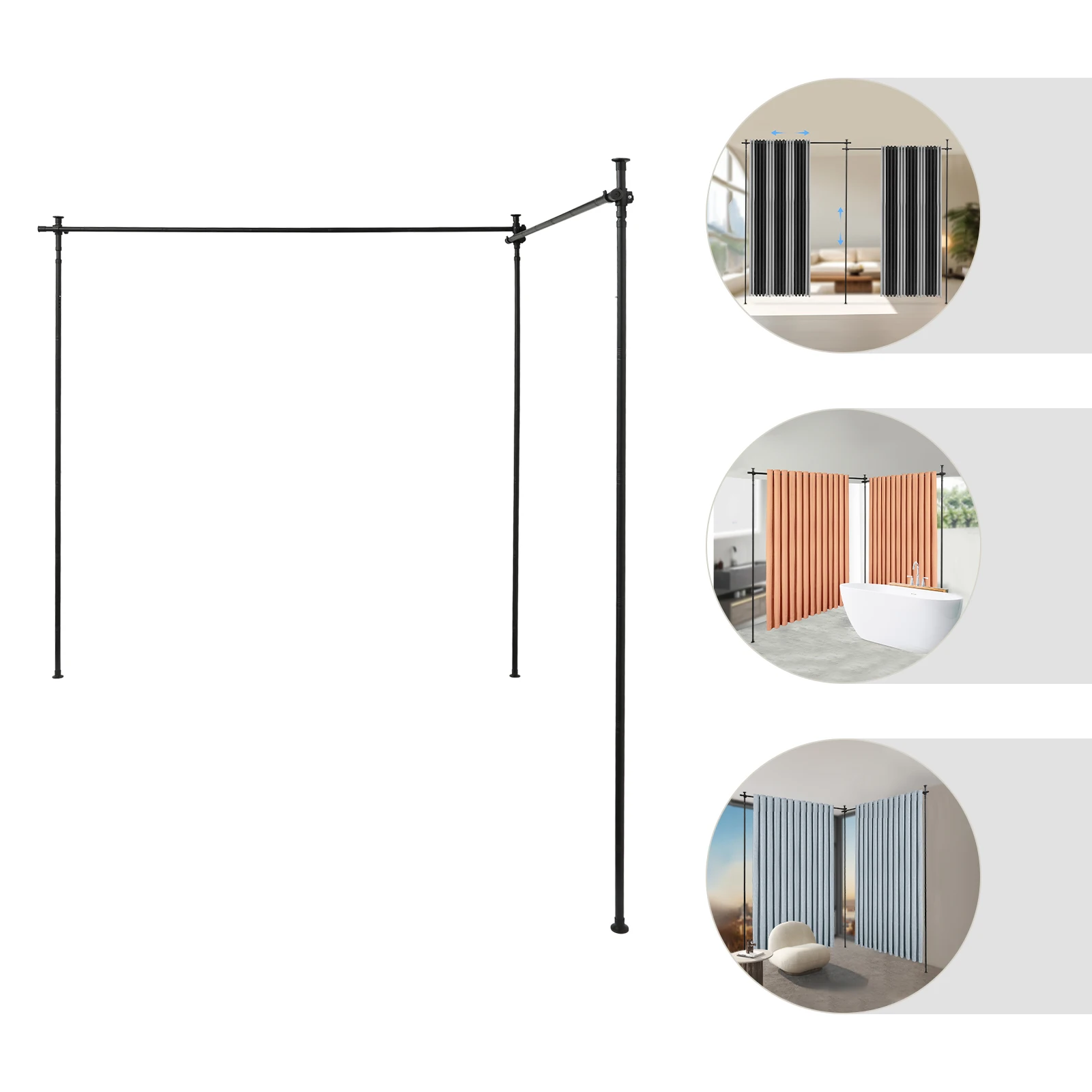 Vertikaler Vorhangständer, Raumteiler, ohne Bohren, Installation, freistehend, höhenverstellbar, 4,99–12,5 Fuß, Länge verstellbar, 4–6 Fuß