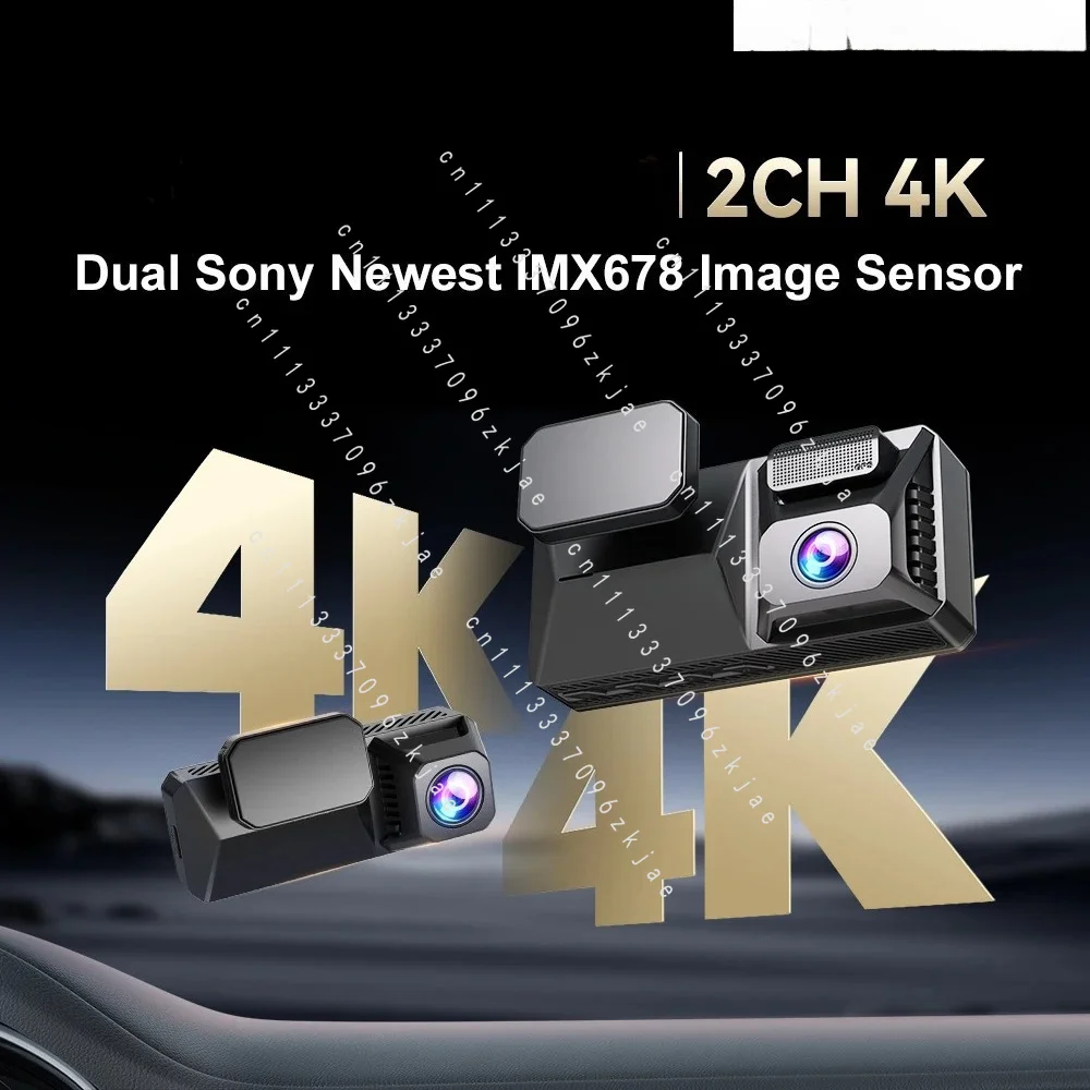 Car Dash Camera with Dual 4K IMX678 Sensor, Night Vision Front and Rear, WiFi GPS