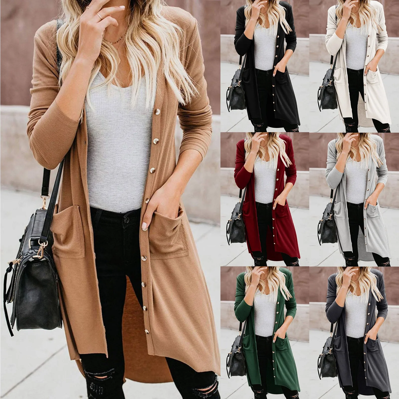 Women's Casual Solid Long Sleeve Draped Open Front Long Cardigans Tops