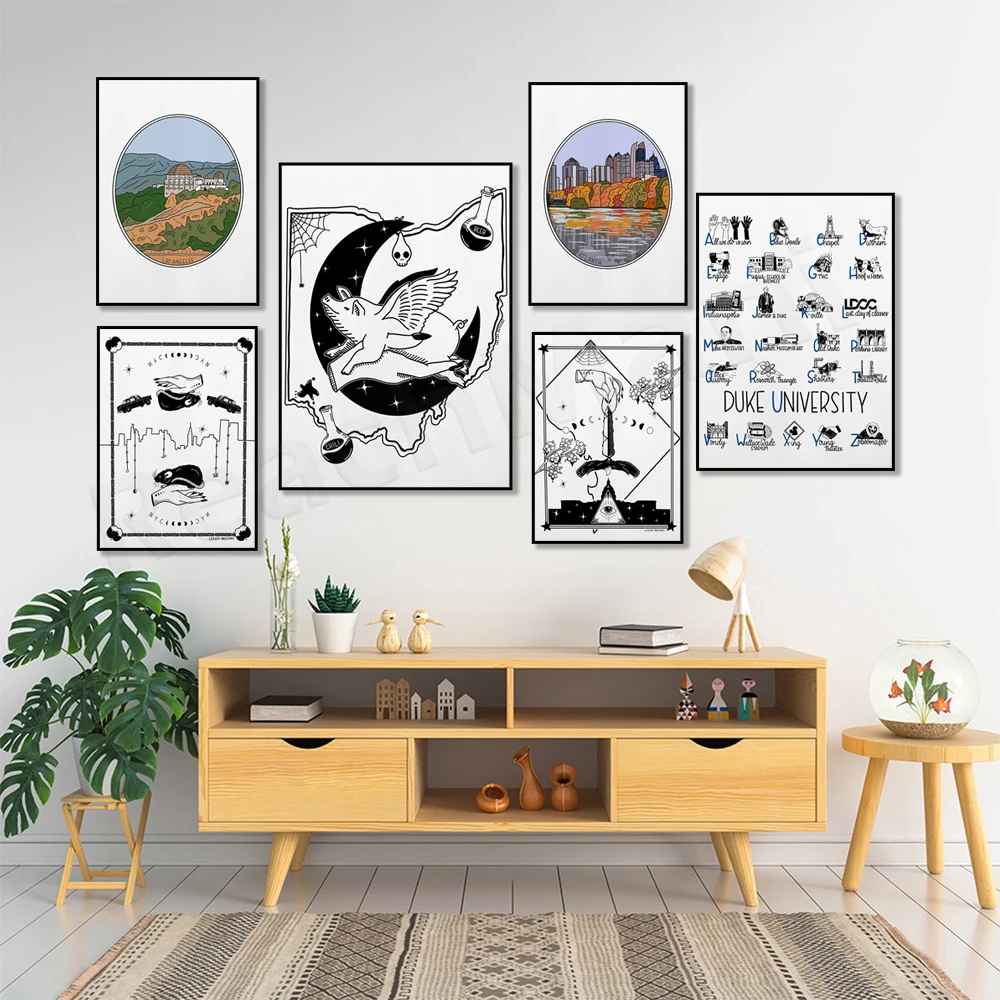 أوهايو، مدينة نيويورك، DC Witch Astro Art، طباعة أبجدية جامعة Duke، مدينة نيويورك، لوس أنجلوس، ملصق أيقونة مدينة أتلانتا #1