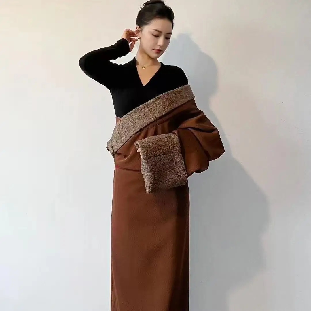 Classic Tibetan Robe Autumn Winter Thicken Double-layer Zang Style Long Robe Inner Velvet Pilgrimage Clothing Chinese Tops