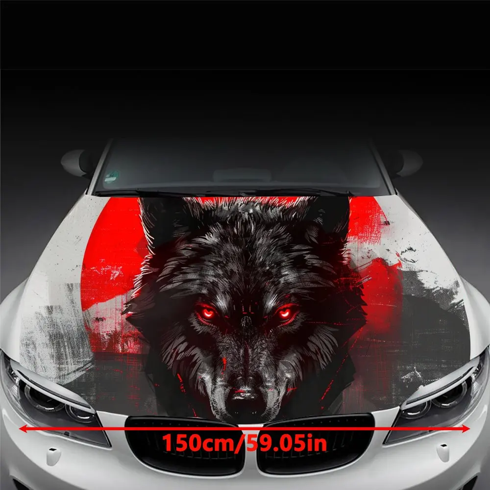 Fierce Red Eyed Wolf with Red Sun Car Hood Wrap Color Vinyl Sticker Truck Graphic Bonnet Auto Accessories Decoration Decal Gift