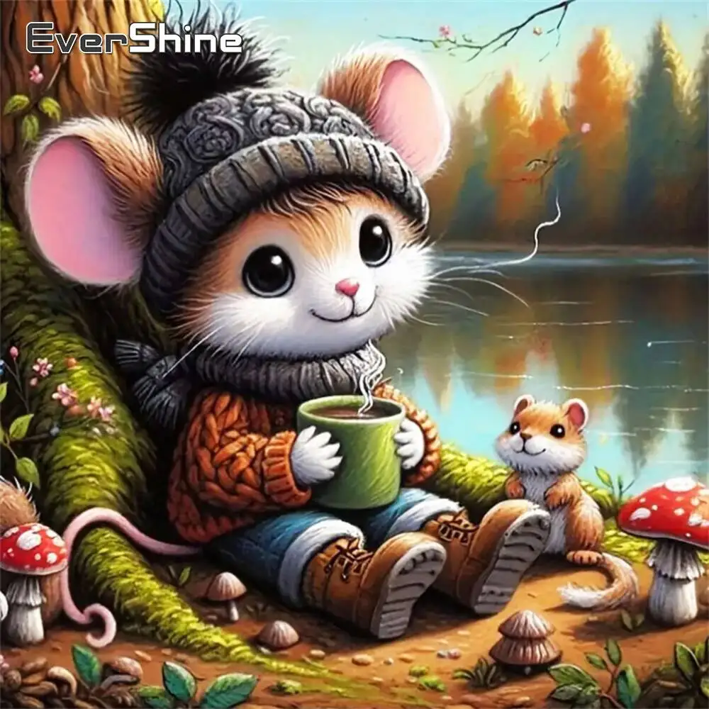 Evershine Maus Diamant Malerei Eichhörnchen Tier Cartoon Bild von Strass Diamant Mosaik See Baum Bastelbedarf Wandkunst