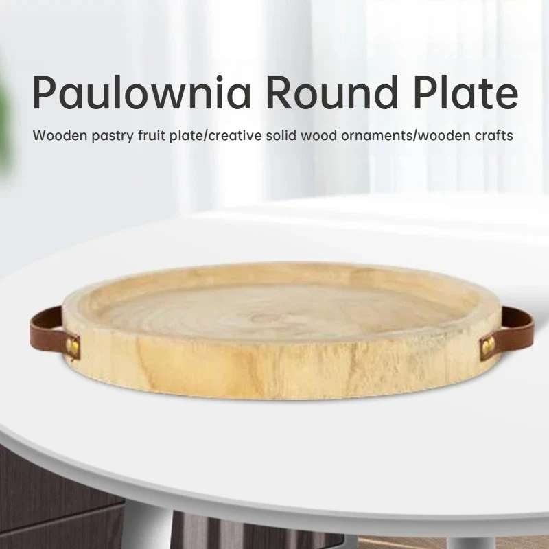 

Paulownia Round Storage Tray, Wooden Fruit Tray, Pastry Tray, Tabletop Ornament, Home Storage & Organization