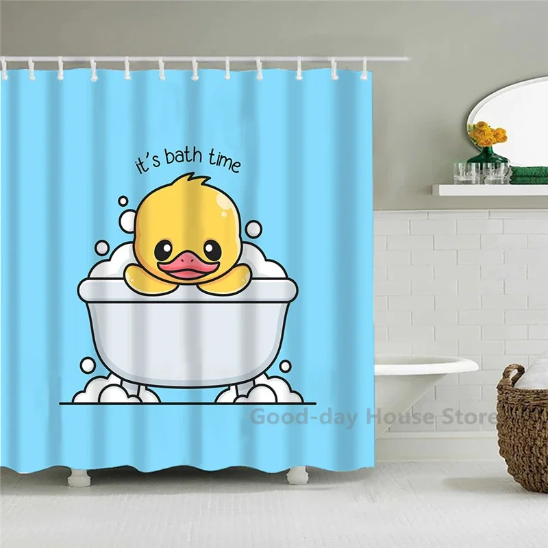 Cute Duck Funny Shower Bathroom Curtain Waterproof  Dinosaur Bath Fabric Pastel Toilet Door Curtains Modern Marble Cortina