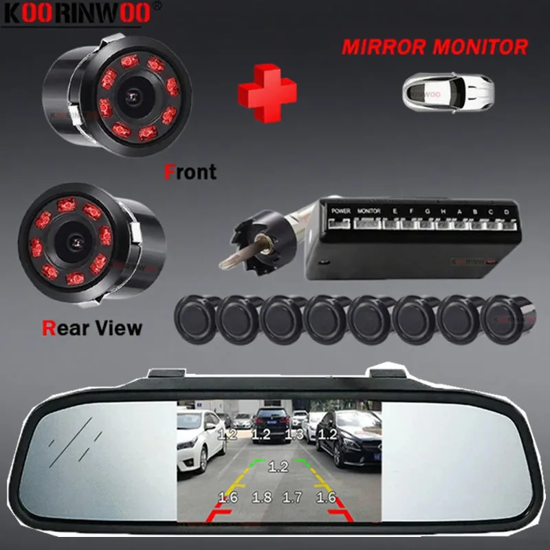 Koorinwoo Parkmaster Car Parking Sensor 8 Front 4 Dynamic Camera LCD Monitor Mirror Rear view camera Reverse Backup Car Detector
